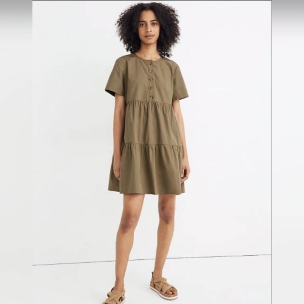 Madewell Button-Front Short-Sleeve Tiered Mini Dress